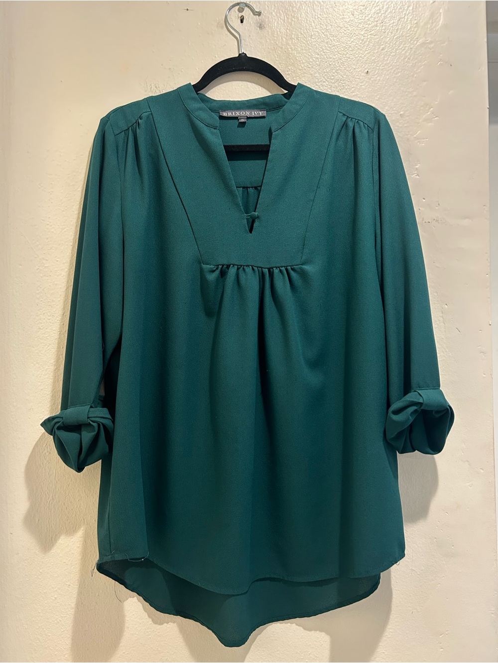 Brixon Ivy Teal Green Split-Neck Blouse size XL